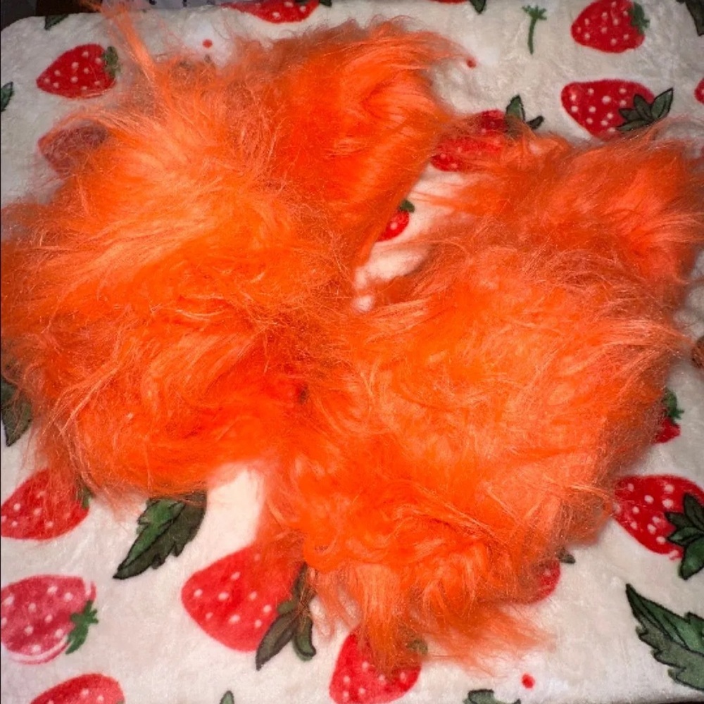 Vibrant Orange Furry Slip on shoes